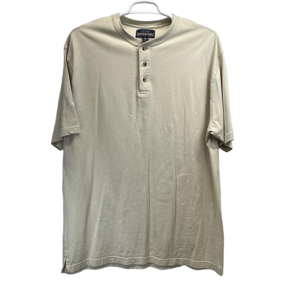 John Ashford Other - Vintage John Ashford Adventure Mens Tan Cotton Short‎ Sleeve Henley XL